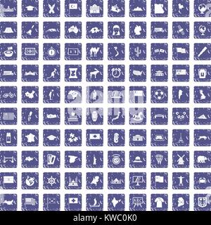 100 Geographie Icons Set grunge Sapphire Stock Vektor