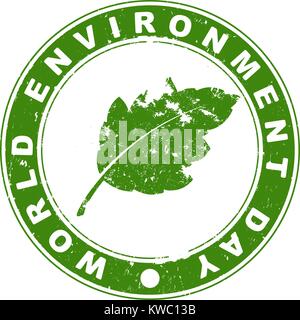 Tag der Umwelt grüne Stempel mit Blättern. Stock Vektor