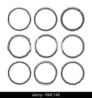Satz mit 9 runden grunge Kabel schwarz Vektor frames Stock Vektor
