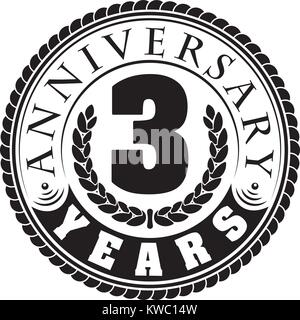 Vintage Jubiläum 3 Jahre Emblem rund. Im Retrostil vector Hintergrund in Schwarz gehalten. Stock Vektor
