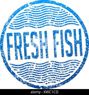 Frischer Fisch blau Grunge style Stempel Stock Vektor
