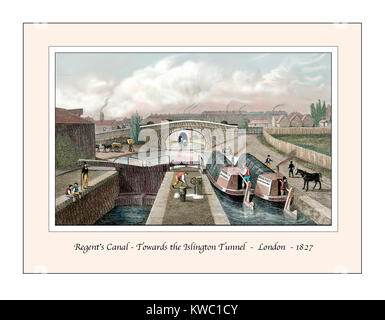 Regent's Canal in Richtung Islington Tunnel Original Design im 19. Jahrhundert Gravur auf der Grundlage Stockfoto