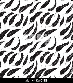 Die nahtlose Vektor Muster mit Federn. Schwarze und weiße Abbildung. Stock Vektor