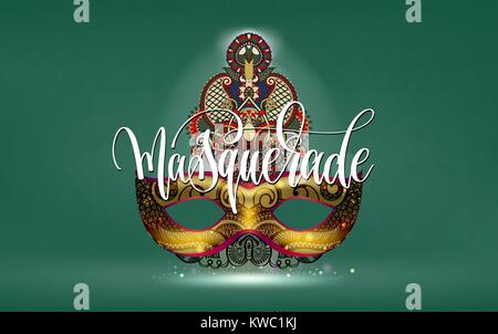 Mardi gras Masquerade holiday Poster mit goldene Maske Stock Vektor