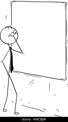 Cartoon stick man concept Zeichnung Abbildung: Geschäftsmann auf leer leere Wand board Poster suchen. Stock Vektor