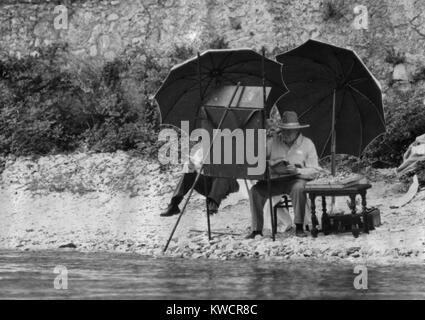 Winston Churchill Malerei an der italienischen Riviera, ca. 1948 / 49. -(BSLOC 2014 17 54) Stockfoto