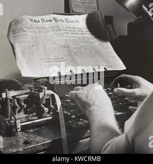 Radio Zimmer von der New York Times, Sept. 1942. Mal Krieg Nachrichten von Naval bestanden Censor wurde von Briefmarken auf Papier angegeben. Dann die News wurde zweimal täglich durch die Zeiten' eigenen Short Wave Radio Sender in internationaler Morse code gesendet. - (BSLOC 2015 1 187) Stockfoto
