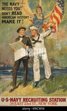 Die MARINE BRAUCHT SIE! Lesen Sie NICHT die amerikanische Geschichte - es MACHEN! Amerikanische Welt Krieg 1 recruiting Poster von James Montgomery Flagg, 1917 (BSLOC 2017 1 50) Stockfoto