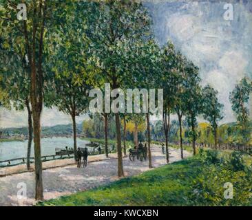 Gasse der Kastanienbäume, von Alfred Sisley, 1878, französischer impressionistischer Malerei, Öl auf Leinwand. In Sevres, Sisley lackiert dieser Ansicht eines geschwungenen Fahrbahn entlang der Seine Fluss gesäumt von Kastanienbäumen (BSLOC 2017 3 128) Stockfoto