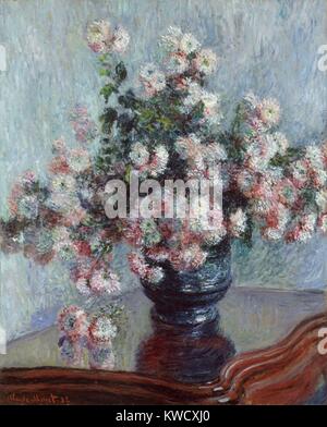 Chrysanthemen, von Claude Monet, 1882, französischer impressionistischer Malerei, Öl auf Leinwand. Monets 20 florale Stillleben zwischen 1878 und 1883 gemalt, kritischen und kommerziellen Erfolg (BSLOC 2017 3 34) Stockfoto