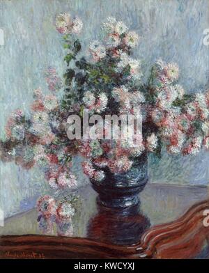 Chrysanthemen, von Claude Monet, 1882, französischer impressionistischer Malerei, Öl auf Leinwand. Monets 20 florale Stillleben zwischen 1878 und 1883 gemalt, kritischen und kommerziellen Erfolg (BSLOC 2017 3 34) Stockfoto