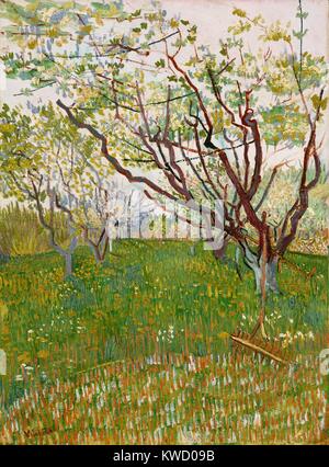 Die blühenden Obstgarten, von Vincent Van Gogh, 1888, Dutch Post-Impressionist, Öl auf Leinwand. Die Äste der Bäume im Frühjahr zeigt den Einfluss der japanischen Drucke (BSLOC 2017 5 53) Stockfoto