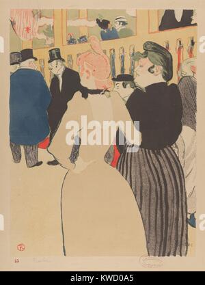 Moulin Rouge: La Goulue und Ihre Schwester, von Henri de Toulouse-Lautrec, 1892, Post-Impressionist drucken. Im japanischen Stil Lithographie von Moulin Rouge cancan Tänzerin und ihrer unspektakulären Schwester. Geboren Louise Weber im Elsass, Sie Ihren Nickname, La Goulue, whi (BSLOC 2017 5 72) Stockfoto