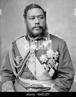 Hawaiian King David Kalakaua regierte von 1874-1891. Er ermutigte die Erweiterung der hawaiischen Wirtschaft und Kultur auf externe Einflüsse, die auf die native Hawaiian Verlust der Souveränität während der Herrschaft seines Nachfolgers führen würde, seine Schwester, Königin Liliuokalani (BSLOC 2017 20 55) Stockfoto