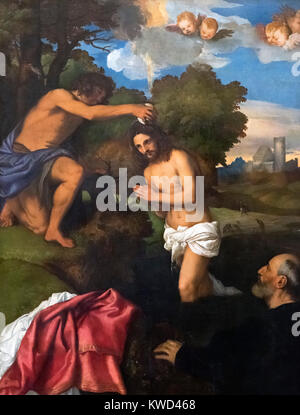 Die Taufe Christi von Tiziano Vecellio (Tizian - 1490-1576), Öl auf Leinwand, 1512 Stockfoto