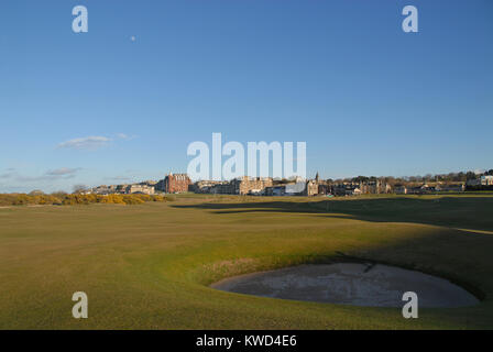 Sonnenuntergang am St Andrews Old Course Stockfoto