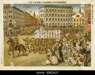 Der März der japanischen Armee in Wladiwostok Stadt. Sie schlossen sich eine internationale Koalition einschließlich Großbritannien, Amerikaner, Tschechen, den weißen Russen helfen in den Bürgerkrieg gegen die Bolschewiki. Ca. April 1918. (BSLOC 2013 1 14) Stockfoto