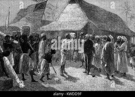 Die Konferenz von Henry Morton Stanley und Dr. David Livingstone, Ujiji, Tanganjika, Ostafrika 10. November 1871 Stockfoto