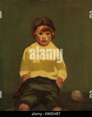 Junge mit Baseball, von George Luks, C. 1925, Amerikanische Malerei, Öl auf Leinwand. Einfach gerendert Portrait eines jungen lackiert mit flachen Farbflächen mit breiten Pinselstrichen (BSLOC 2017 7 136) Stockfoto