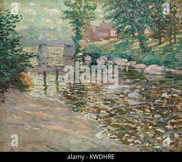 Die Bronx River, von Ernest Lawson, 1910, Kanadisch-Gemälde, Öl auf Leinwand. Die Bronx River fließt von Westchester County durch NYCs nördlichen Bezirk. In Lawsons Malerei Industriebauten gesehen werden kann auf die Fransen der Bronx Park 1910 (BSLOC 2017 7 142) Stockfoto