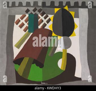 Der INN, Arthur Dove, 1942, Amerikanische Malerei, wachs Emulsion und Aluminium Farbe auf Leinwand. Abstrakte grau architektonische Elemente frame Lollipop, wie Bäume und Land (BSLOC 2017 7 88) Stockfoto