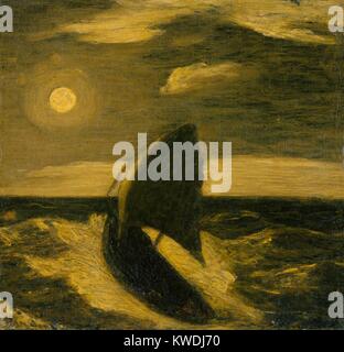 Die WERKTÄTIGEN DER MEER, unter einer Wolke, von Albert Pinkham Ryder, 1880-85, Öl auf Leinwand. Der Titel bezieht sich auf Victor Hugo's berühmten 1866 Roman mit dem gleichen Namen. Nacht Marine umfasst eine Haloed Vollmond und Segelboot auf einer Welle, aber zeigt keine Zahlen der Werktätigen Seemann (BSLOC 2017 9 33) Stockfoto