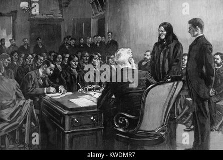 Sioux Häuptlinge mit Innenminister John Noble im Februar 1891. Sie unterzeichneten einen Friedensvertrag mit der US-Regierung nach dem Wounded Knee Massaker von Dez. 29, 1890 und nach Washington reiste als Delegation zu diskutieren Beschwerden (BSLOC 2017 18 31) Stockfoto