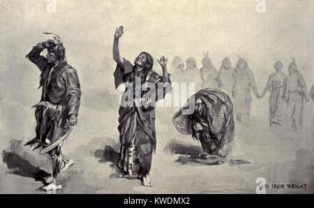 Native American Ghost Tänzer der Dance Circle während Inspirationen, Gebet, und Visionen, 1890. Die Reproduktion eines Gemäldes von Maria Irvin Wright (BSLOC 2017 18 9) Stockfoto