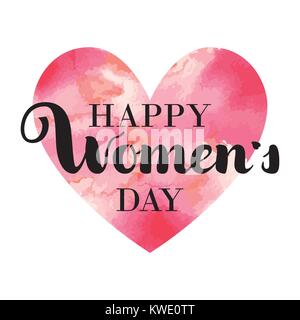 Der glückliche Frauen Tag Text als Feier Abzeichen, tag, Symbol. Text Karte Einladung, Vorlage. Festes Hintergrund. Schrift Typografie Poster. Banner auf strukturierte Herz Hintergrund. Vector Illustration. Stock Vektor