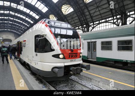 Der Hauptbahnhof von Mailand (Italien), Bahn TiLo, Regionalzüge Tessin - Lombardei (treni Regionali Ticino - Lombardia) Stockfoto