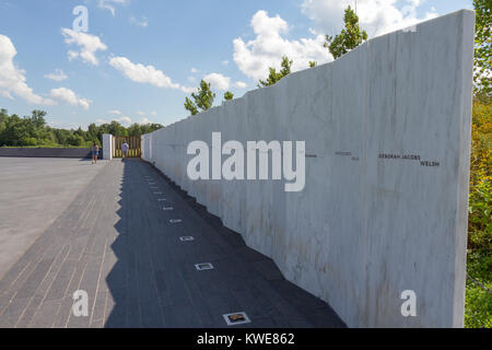 Die Mauer der Namen im Flug 93 Nationale Gedenkstätte in der Nähe von Shanksville, Pennsylvania, USA. Stockfoto