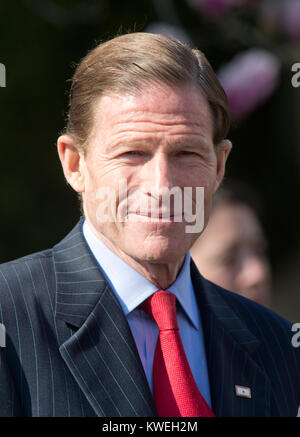 United States Senator Richard Blumenthal (Demokrat von Connecticut), Mitglied, uns Senat-rechtsausschusse, vor dem US-Präsident Barack Obama Einführung Richters Merrick Garland, Chief Justice für den US-Berufungsgericht für den Bezirk Columbia Circuit, als sein Kandidat der späten Associate Antonin Scalia auf dem Obersten Gerichtshof der USA im Rosengarten des Weißen Hauses in Washington, D.C., am Mittwoch, 16. März 2016 zu ersetzen. Credit: Ron Sachs/CNP/MediaPunch Stockfoto