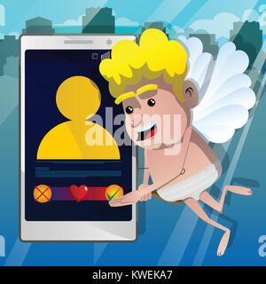Amor anzeigen dating-App auf Smart Phone. Vektor Zeichentrickfigur Abbildung. Stock Vektor