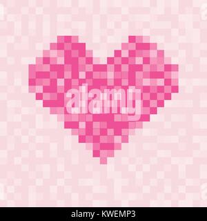 Pixel rosa Herz quadratischen Muster für Valentines Tag. Vector Illustration Stock Vektor