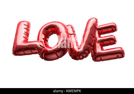 Ein Satz von vier metallic Ballon Buchstaben Rechtschreibung das Wort Liebe Valentines Tag auf einem isolierten weißen Hintergrund - 3D-Render zu gedenken. Stockfoto