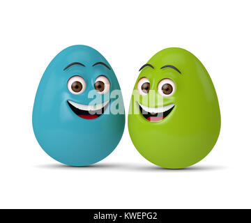 3D-Render von Ostern cartoon Eier auf weißem Hintergrund Stockfoto