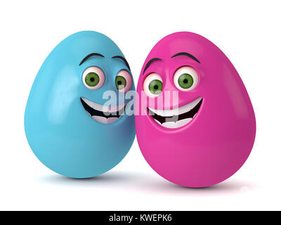 3D-Render von Ostern cartoon Eier auf weißem Hintergrund Stockfoto