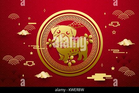 Happy Chinese New Year 2018. Jahr des Hundes Symbol Stock Vektor