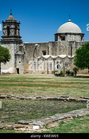 Mission San Jose y San Miguel de Aguayo (1782), San Antonio Missions National Historical Park, San Antonio, Texas USA Stockfoto