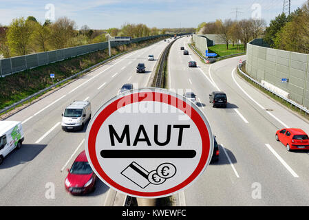 Autobahn und Maut unterzeichnen, symbolische Foto Pkw Pkw-Maut, Autobahn Und Maut-Schild, Symbolfoto PKW-Maut Stockfoto