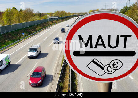 Autobahn und Maut unterzeichnen, symbolische Foto Pkw Pkw-Maut, Autobahn Und Maut-Schild, Symbolfoto PKW-Maut Stockfoto