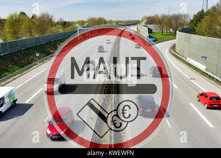 Autobahn und Maut unterzeichnen, symbolische Foto Pkw Pkw-Maut, Autobahn Und Maut-Schild, Symbolfoto PKW-Maut Stockfoto