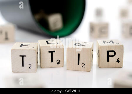 Cube Buchstaben das Wort TTIP, symbolische Foto Freihandelsabkommen TTIP, Würfelbuchstaben formen das Johanniskraut TTIP, Symbolfoto TTIP Freihandelsabkommen Stockfoto