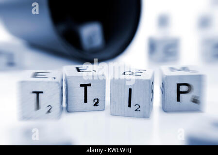 Cube Buchstaben das Wort TTIP, symbolische Foto Freihandelsabkommen TTIP, Würfelbuchstaben formen das Johanniskraut TTIP, Symbolfoto TTIP Freihandelsabkommen Stockfoto