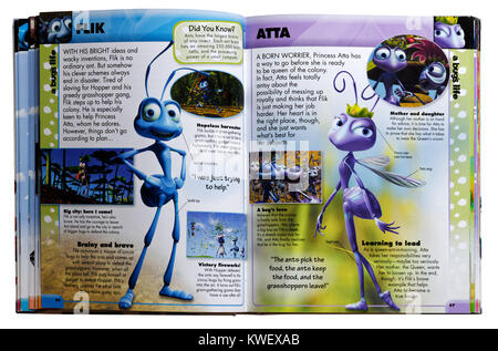 Pixar zeichen Flik und Atta aus dem Film A Bug's Life in einem Pixar Charakter Guide Stockfoto