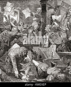 Die Erfassung von Mainz und die Zerstörung der Drucken Peter Schoeffer's Press, 1462. Von Station und Lock's illustrierte Geschichte der Welt, veröffentlicht C 1882. Stockfoto