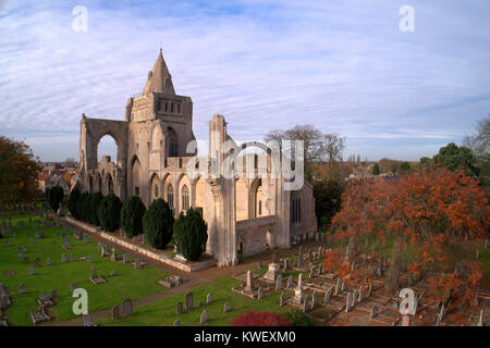 Herbst, Ariel Blick auf crowland Abtei; Crowland Stadt, Lincolnshire, England, Großbritannien Stockfoto