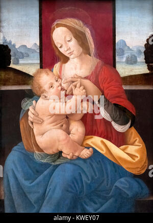 Madonna mit Kind (Madonna der Milch) von Lorenzo di Credi (1459-1537), Öl auf Leinwand. Stockfoto