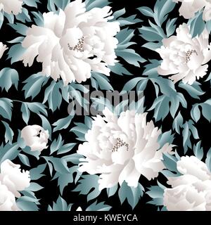 Florale nahtlose Muster mit Blumen und Blätter über schwarzen Hintergrund. Hand gezeichnet Stoff dekorativen Hintergrund. Florales Dekor Design Stock Vektor