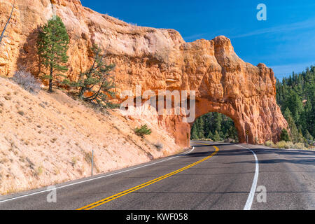 Arch Tunnel durch den Fels entlang Scenic Highway 12 in der Nähe von Red Canyon. Utah Stockfoto
